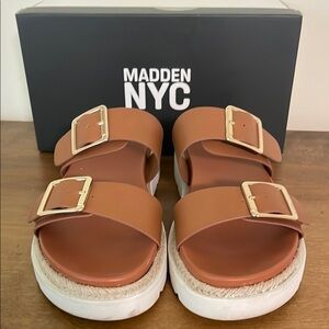 Madden NYC Brown Sandals with Gold Buckles